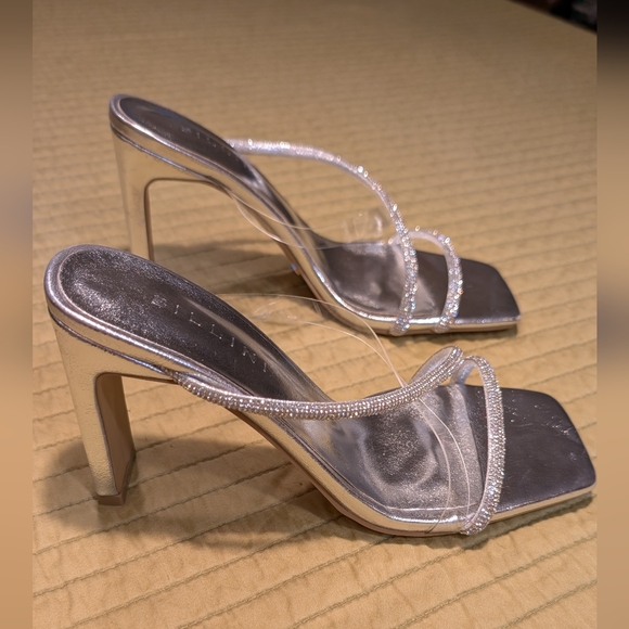 Billini Reva Silver Slip On Mule Women's Rhinestones Heels Size 7 Sparkly Shoes - Picture 4 of 16